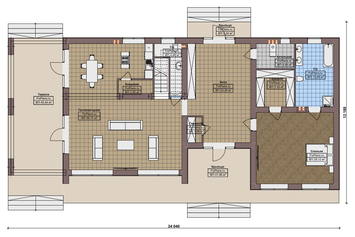 Проект одноэтажного дома 13х24м S325м2 F-16838