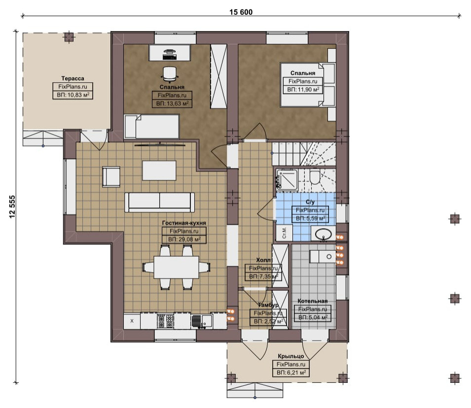 Проект дома с мансардой 13х16 м S160м2 F-16784