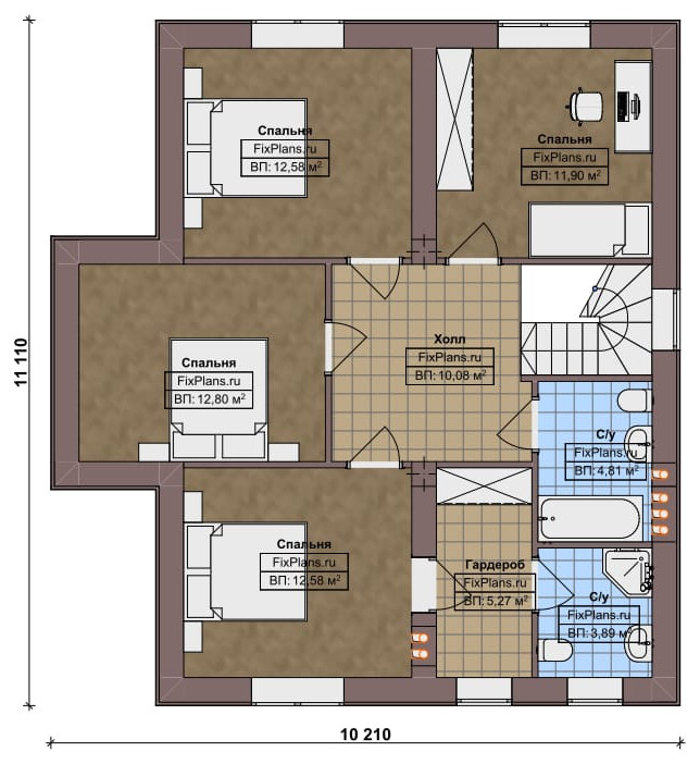 Проект дома с мансардой 13х16 м S160м2 F-16784