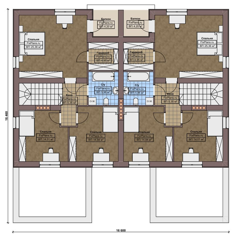 Проект двухэтажного дома 16х17 м S317м2 F-16667