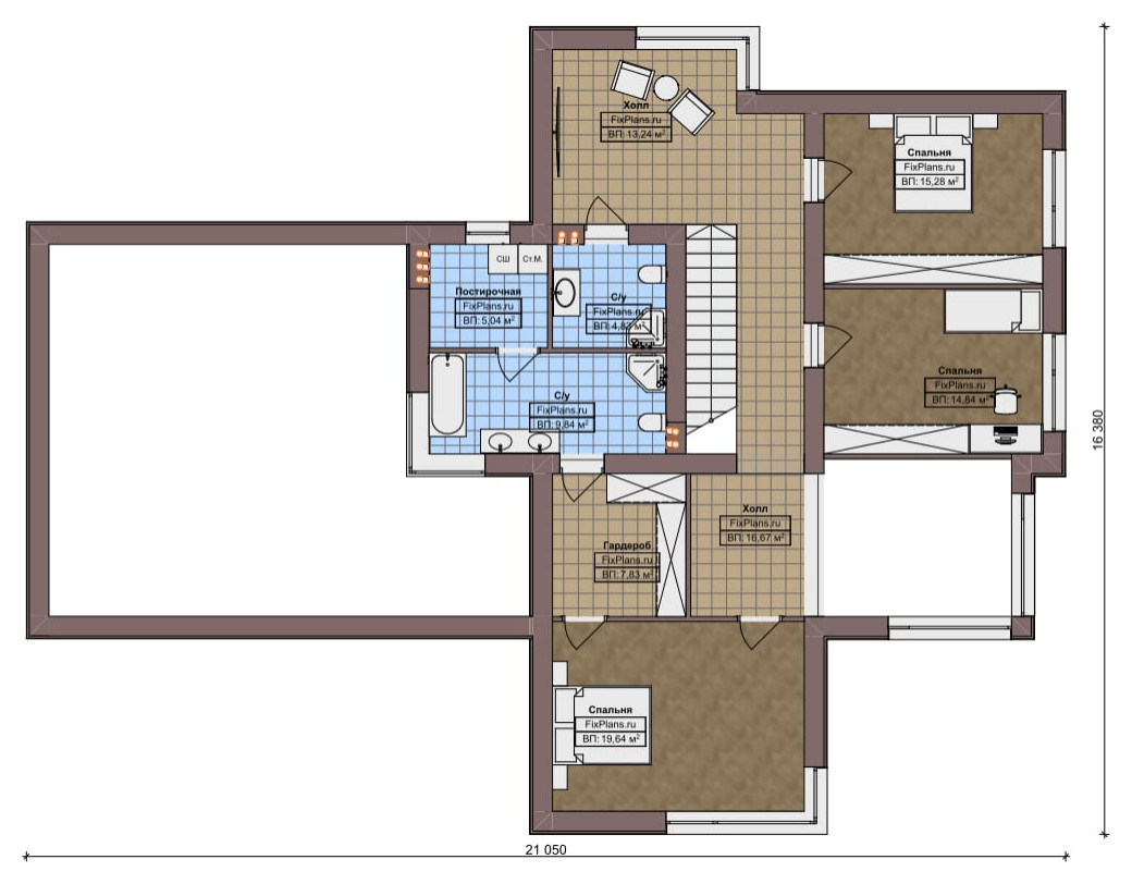Проект двухэтажного дома 16х24 м S333м2 F-16658