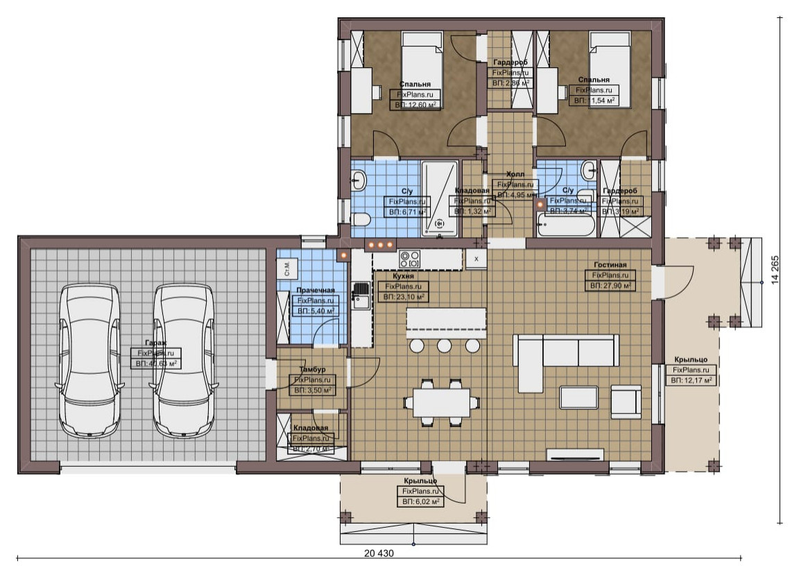 Проект одноэтажного дома 14х20м S150м2 F-16406