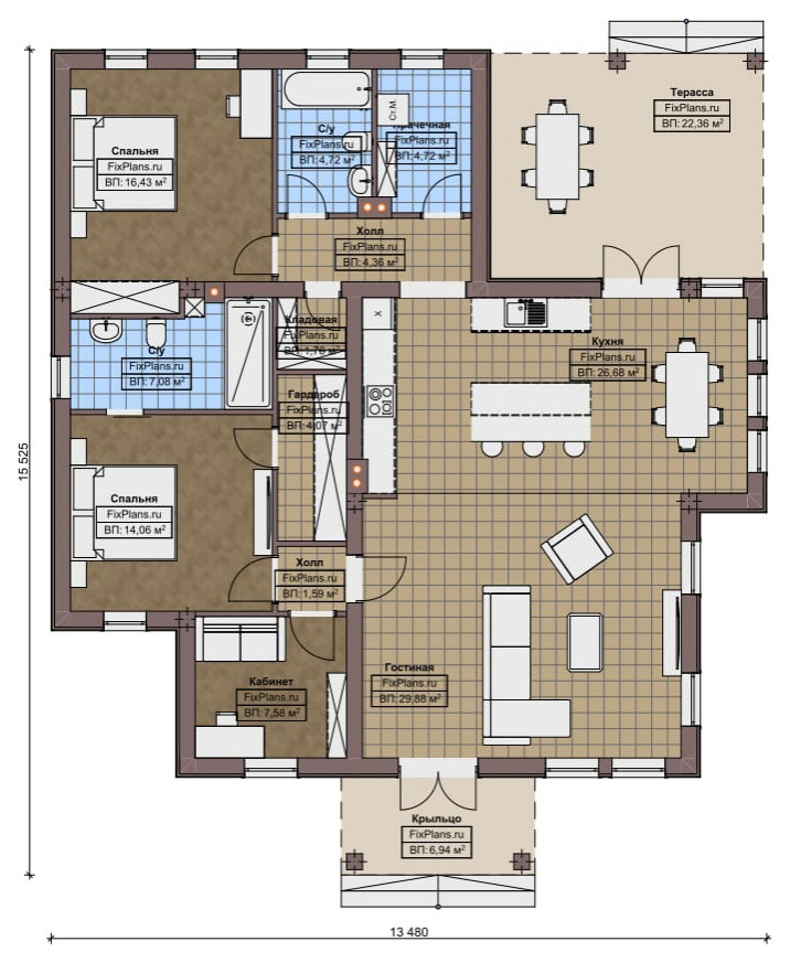 Проект одноэтажного дома 16х13м S145м2 F-16424