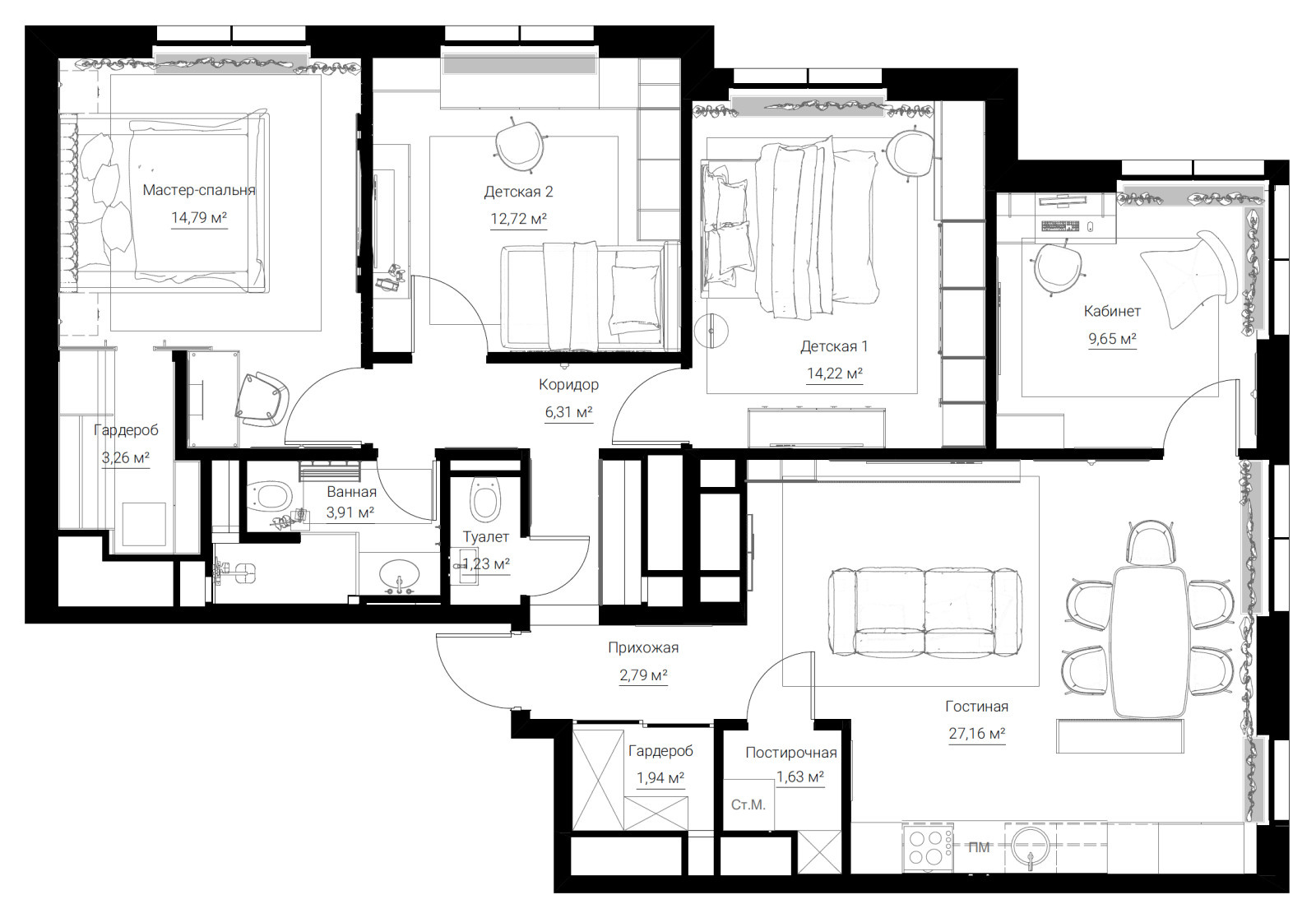 Дизайн-проект четырехкомнатной квартиры 99 м²