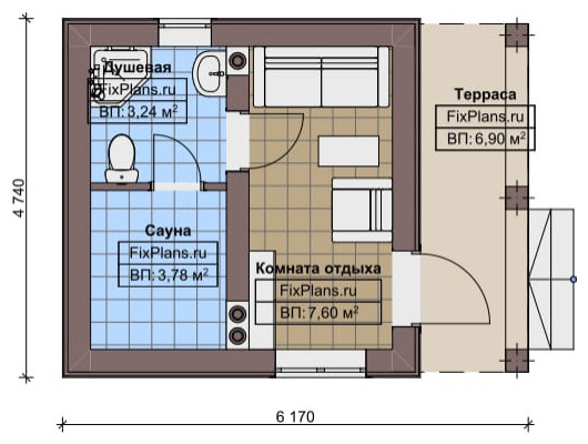 Проект одноэтажного дома 6х5м S15м2 F-15623