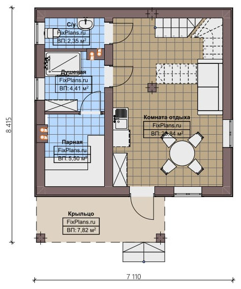 Проект дома с мансардой 8х8 м S83м2 F-15668