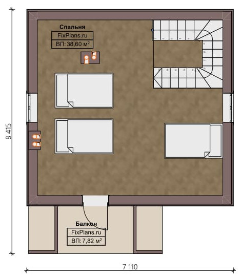 Проект дома с мансардой 8х8 м S83м2 F-15668