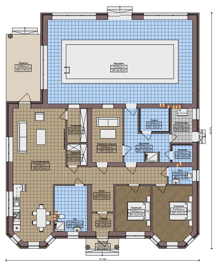 Проект одноэтажного дома 20х17м S269м2 F-15425