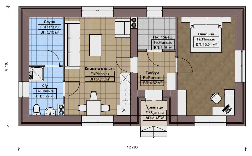 Проект одноэтажного дома 13х7м S58м2 F-15497