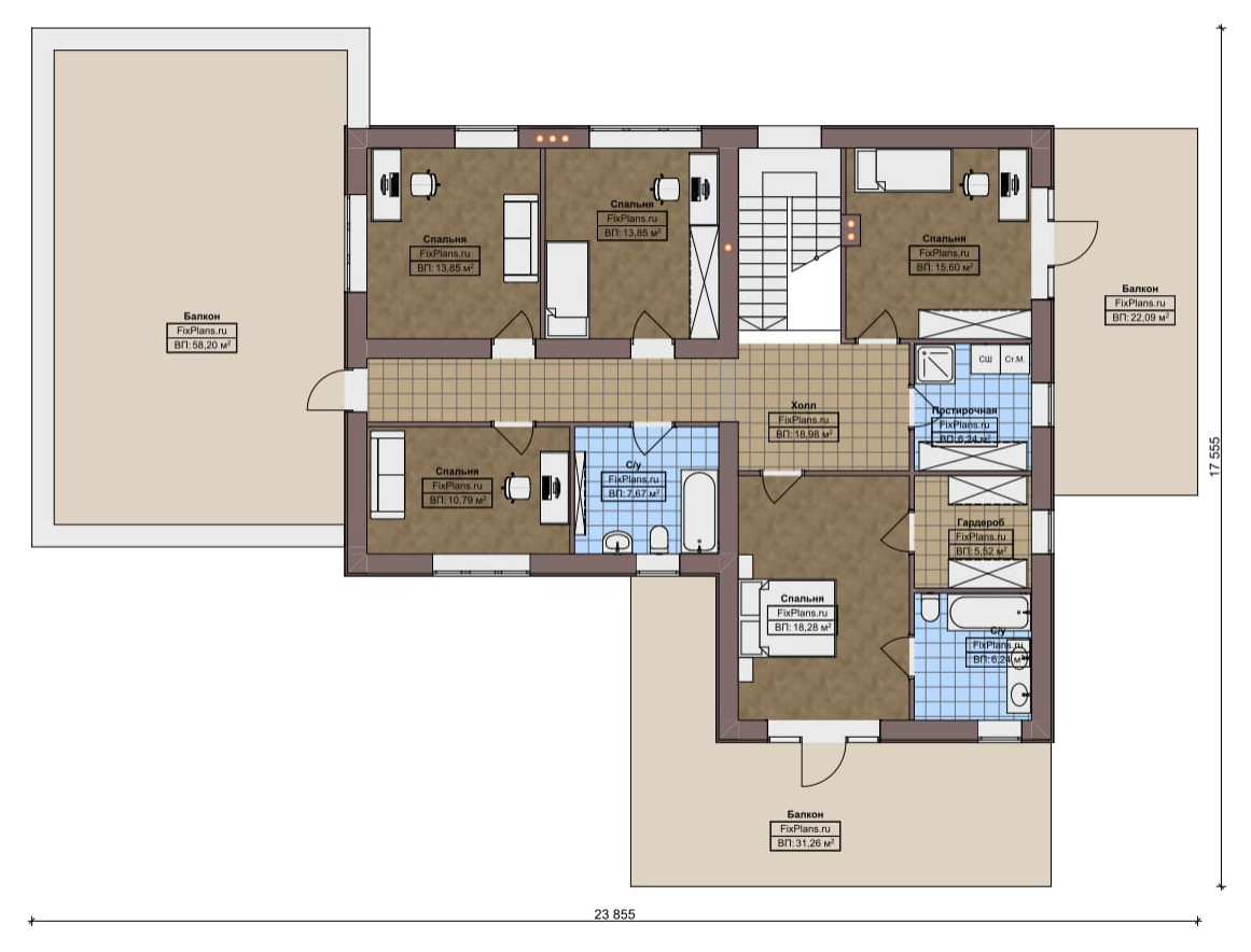 Проект двухэтажного дома 18х24 м S482м2 F-15254