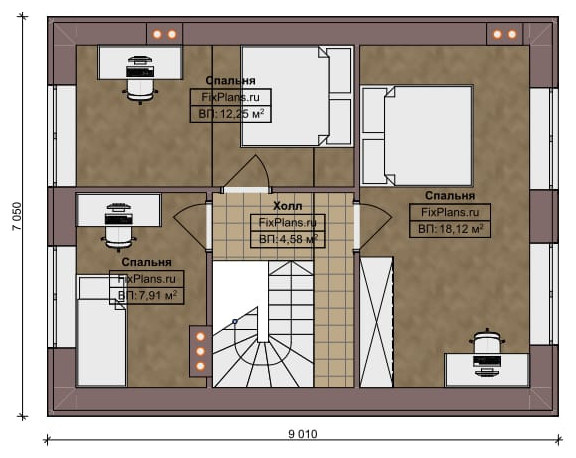 Проект дома с мансардой 7х10 м S86м2 F-15272