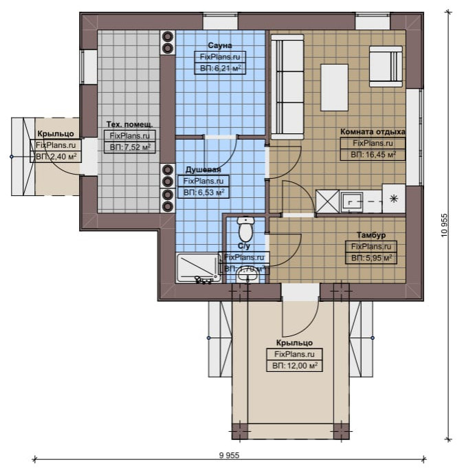 Проект одноэтажного дома 11х10м S44м2 F-15092