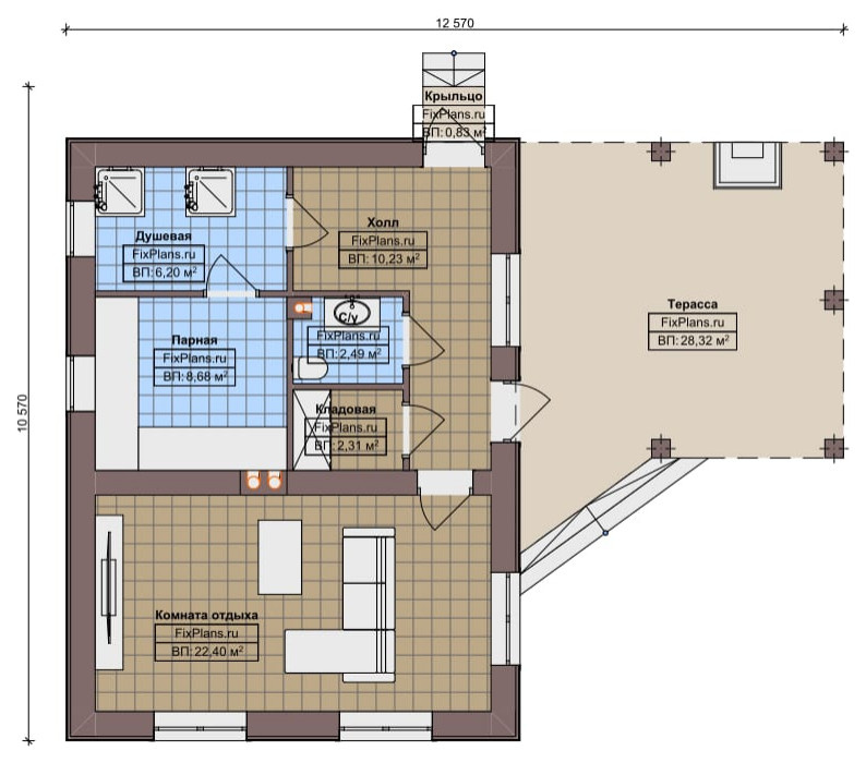 Проект одноэтажного дома 11х13м S81м2 F-14993