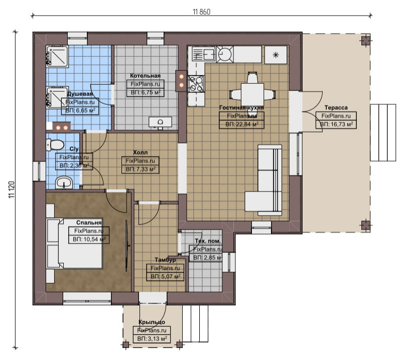 Проект одноэтажного дома 11х12м S81м2 F-14912