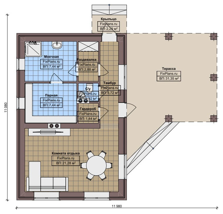 Проект одноэтажного дома 11х12м S79м2 F-14858