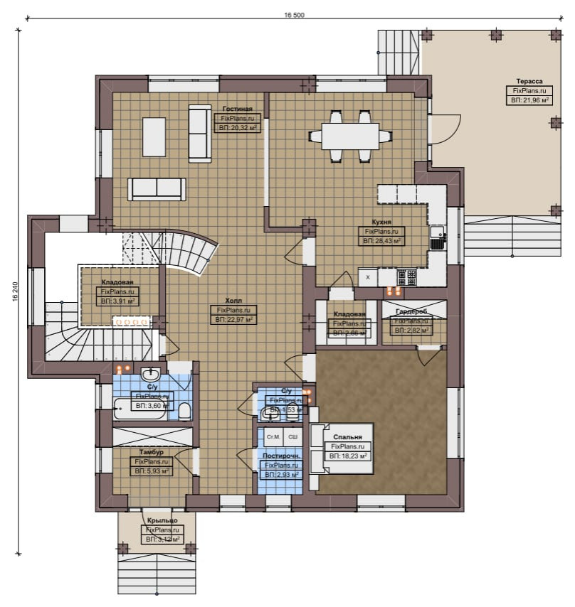 Проект двухэтажного дома 16х17 м S249м2 F-14399