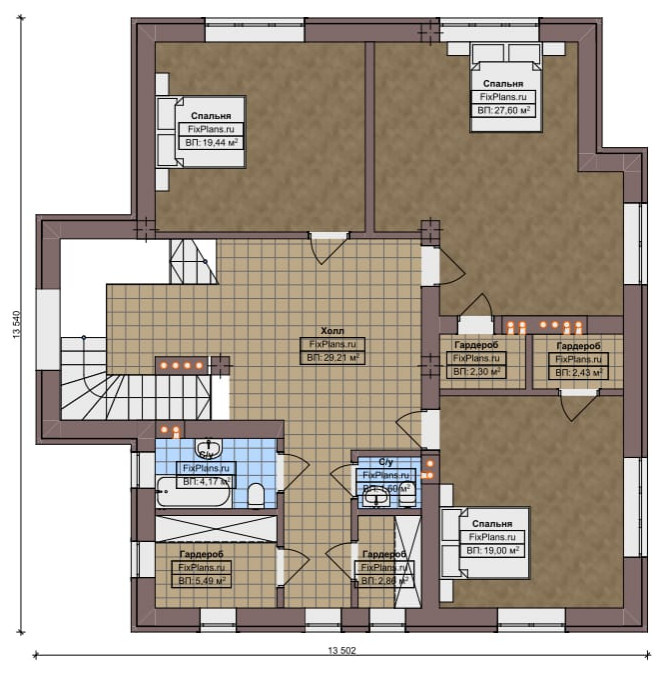 Проект двухэтажного дома 16х17 м S249м2 F-14399