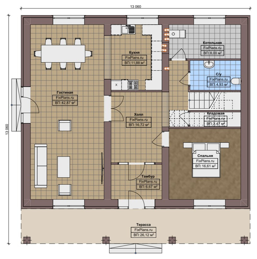 Проект двухэтажного дома 13х13 м S267м2 F-14723