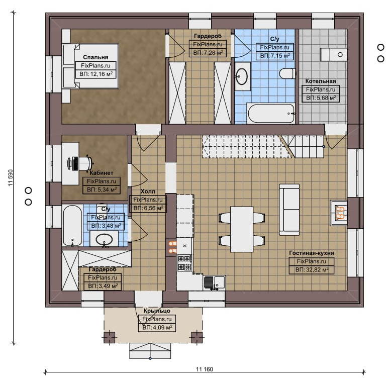 Проект дома с мансардой 11х12 м S108м2 F-14759