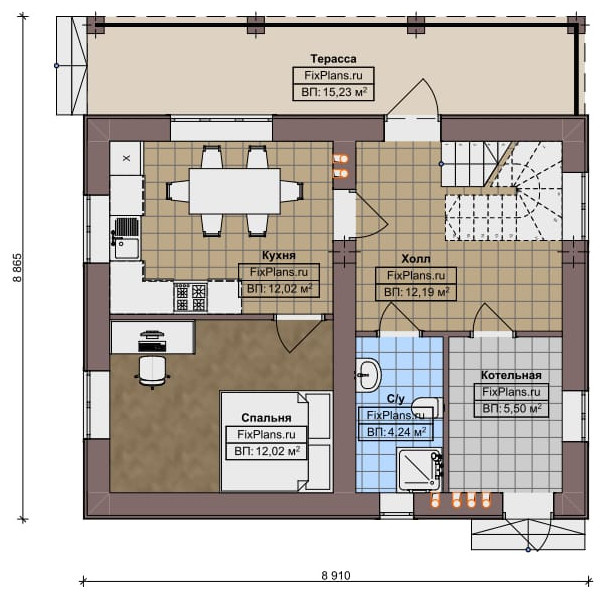 Проект дома с мансардой 9х9 м S104м2 F-14660