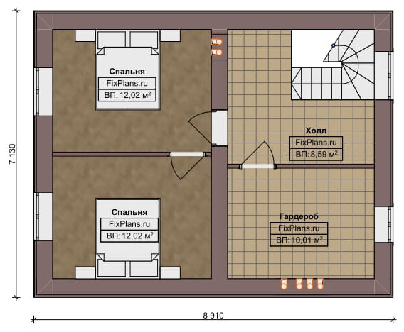 Проект дома с мансардой 9х9 м S104м2 F-14660