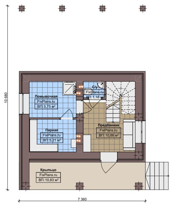 Проект дома с мансардой 11х7 м S53м2 F-14642