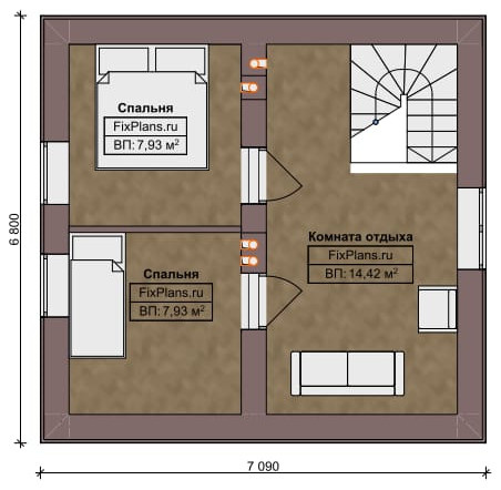 Проект дома с мансардой 11х7 м S53м2 F-14642