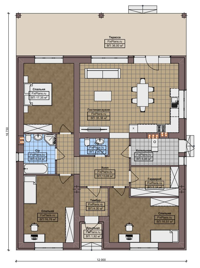Проект одноэтажного дома 17х12м S161м2 F-14705
