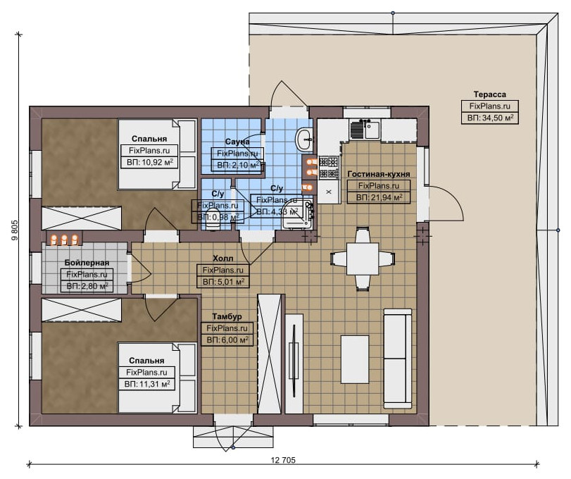 Проект одноэтажного дома 10х13м S100м2 F-14732