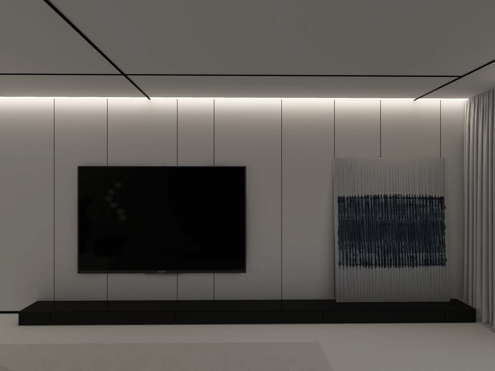 Белая спальня в стиле минимализм.  Основная чертами этой спальни это большая гар