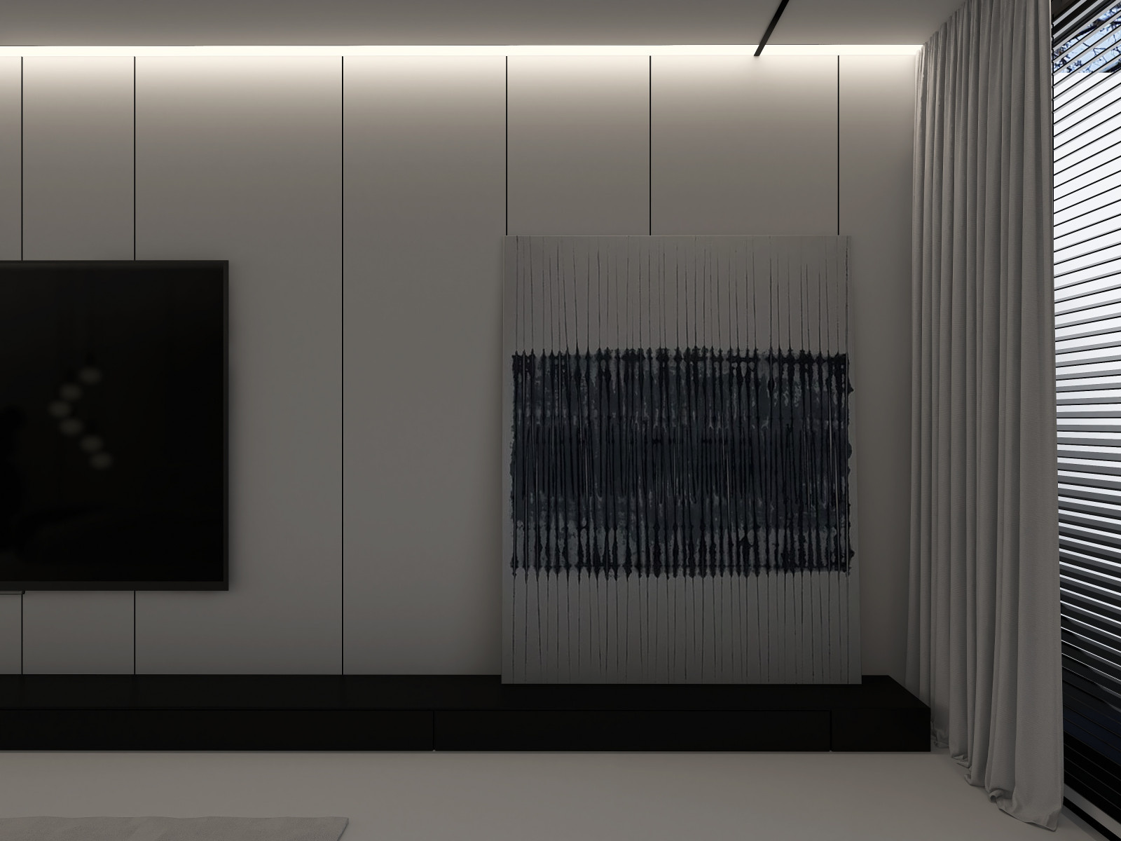 Белая спальня в стиле минимализм.  Основная чертами этой спальни это большая гар