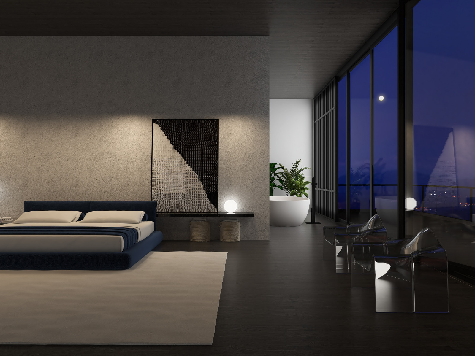 Спальня с атмосферой спокойствия интерьер мастер блока спальни с ванной