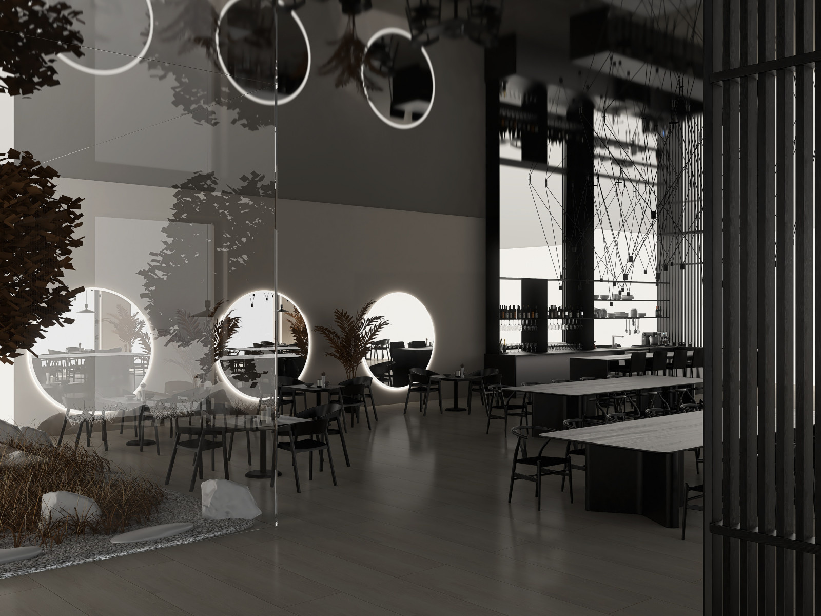 Наш проект ресторана в индустриально-минималистичном стиле Интерьер общественног