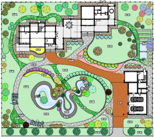 Сад с водоемом.