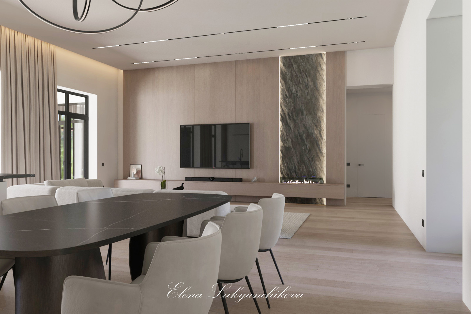 Интерьер кухни-гостиной в частном доме ЛО, Гатчинский р-н Заборье