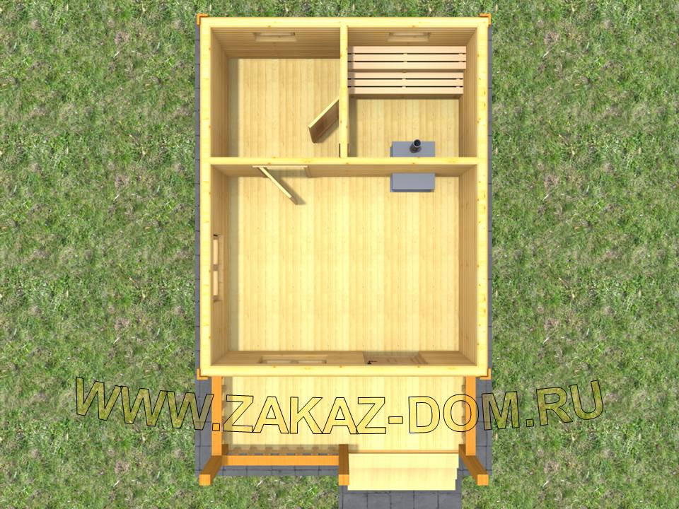 Проект одноэтажной бани из бруса (4х6.5 м) : Б-113