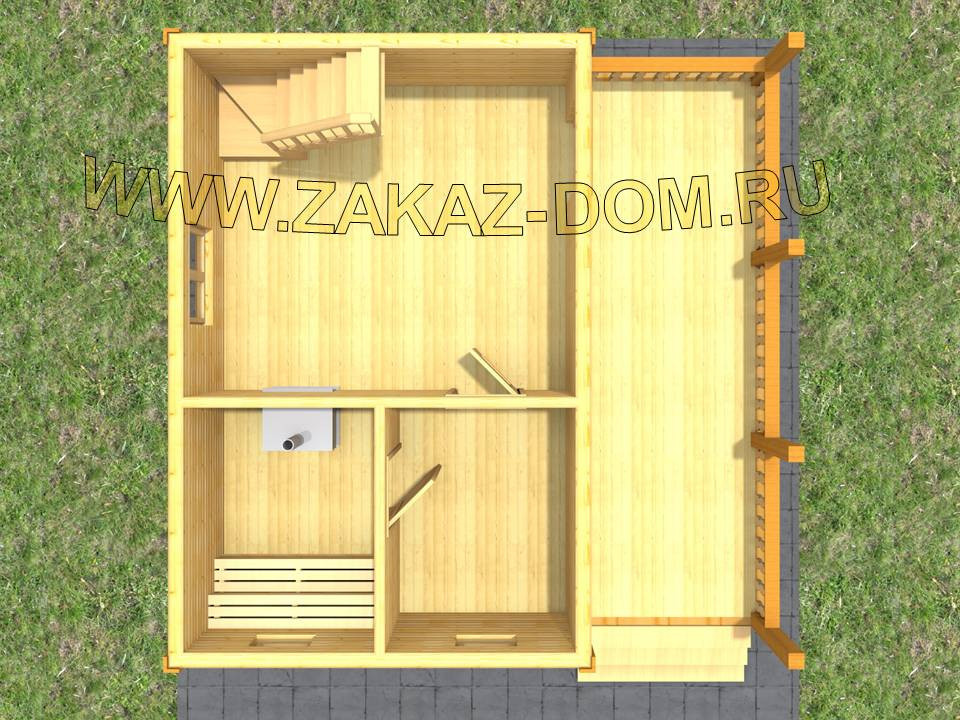 Проект бани с мансардой из бруса (6х6 м) : 2Б-3