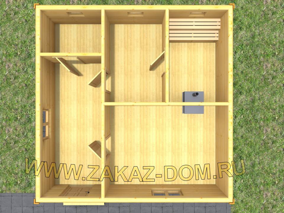 Проект одноэтажной бани из бруса (6х6 м) : Б-112