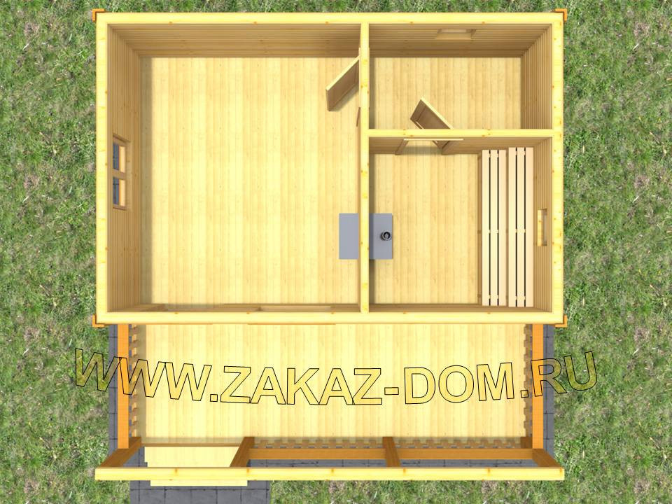 Проект одноэтажной бани из бруса (6х6 м) : Б-110