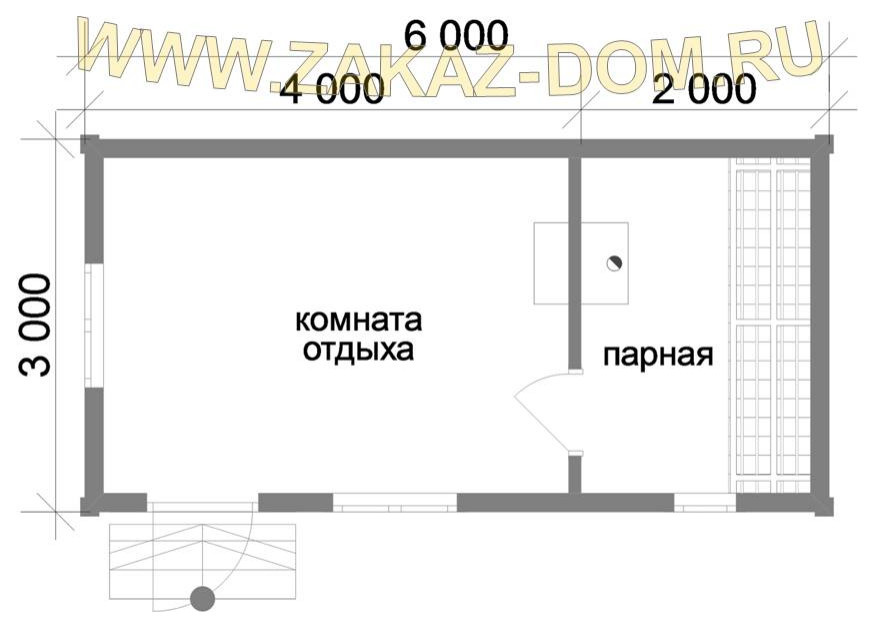 Проект одноэтажной бани из бруса (3х6 м) : Б-109