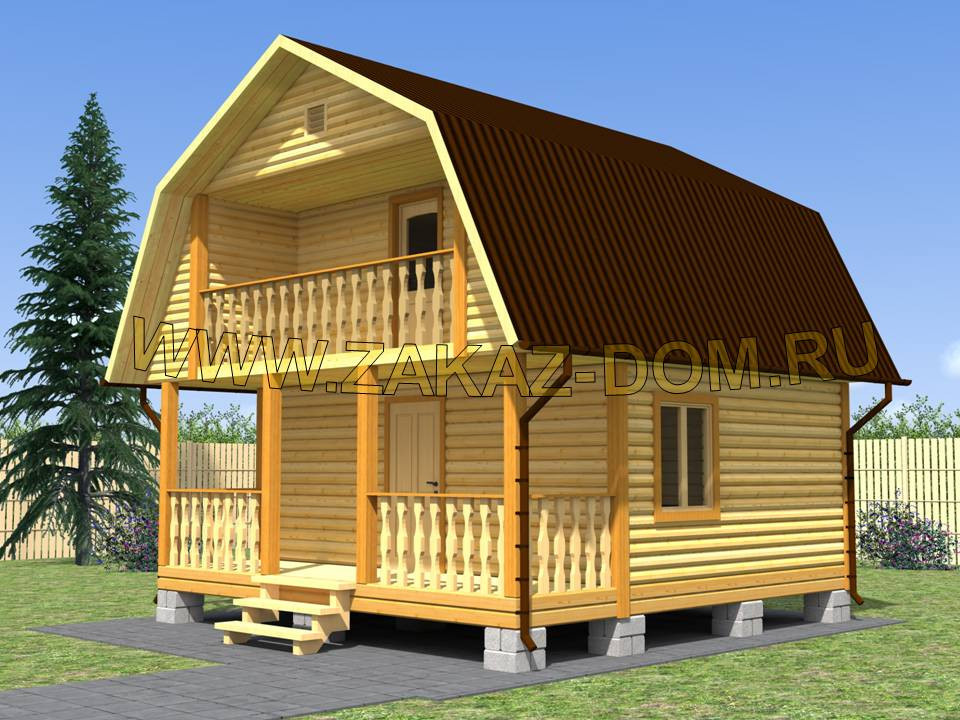 Проект бани с мансардой из бруса (6х6 м) : 2Б-6