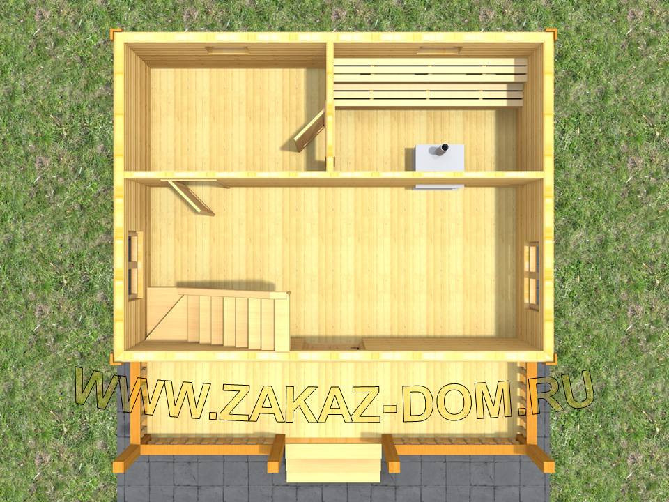 Проект бани с мансардой из бруса (6х6 м) : 2Б-6