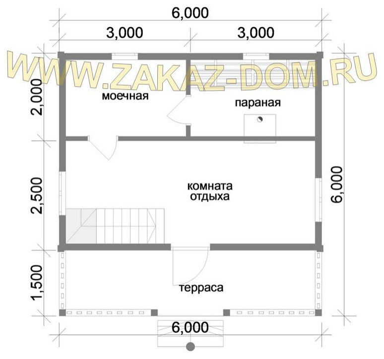 Проект бани с мансардой из бруса (6х6 м) : 2Б-6