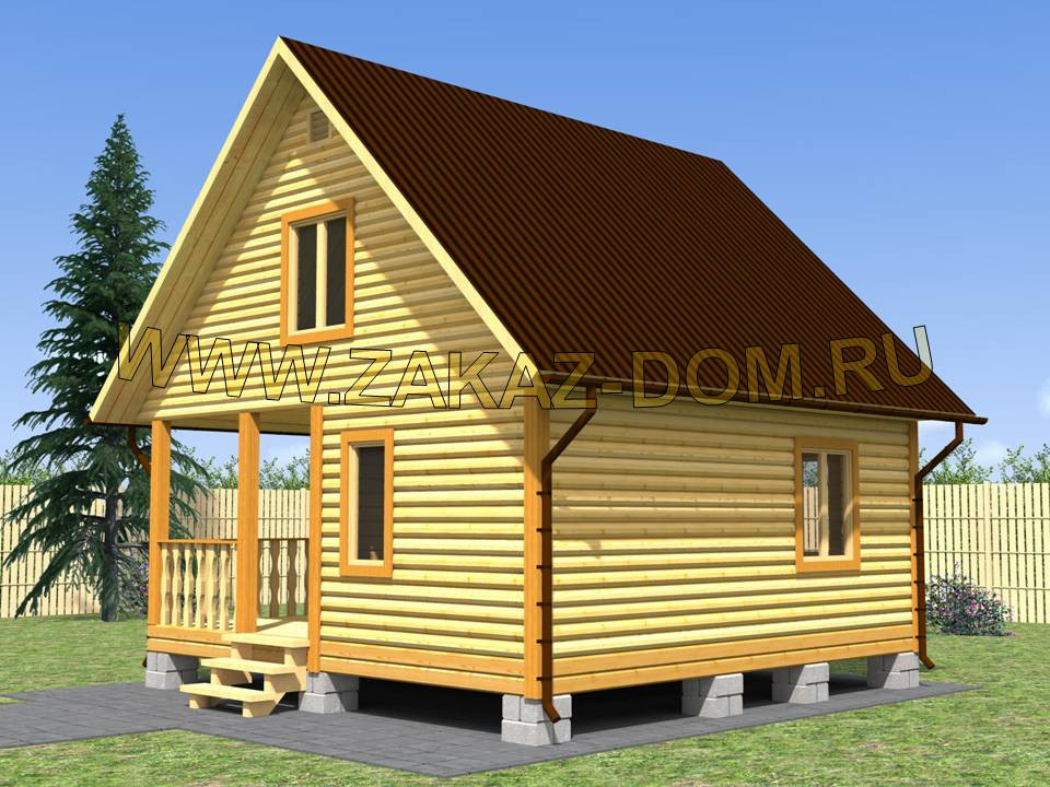 Проект бани с мансардой из бруса (6х6 м) : 2Б-7