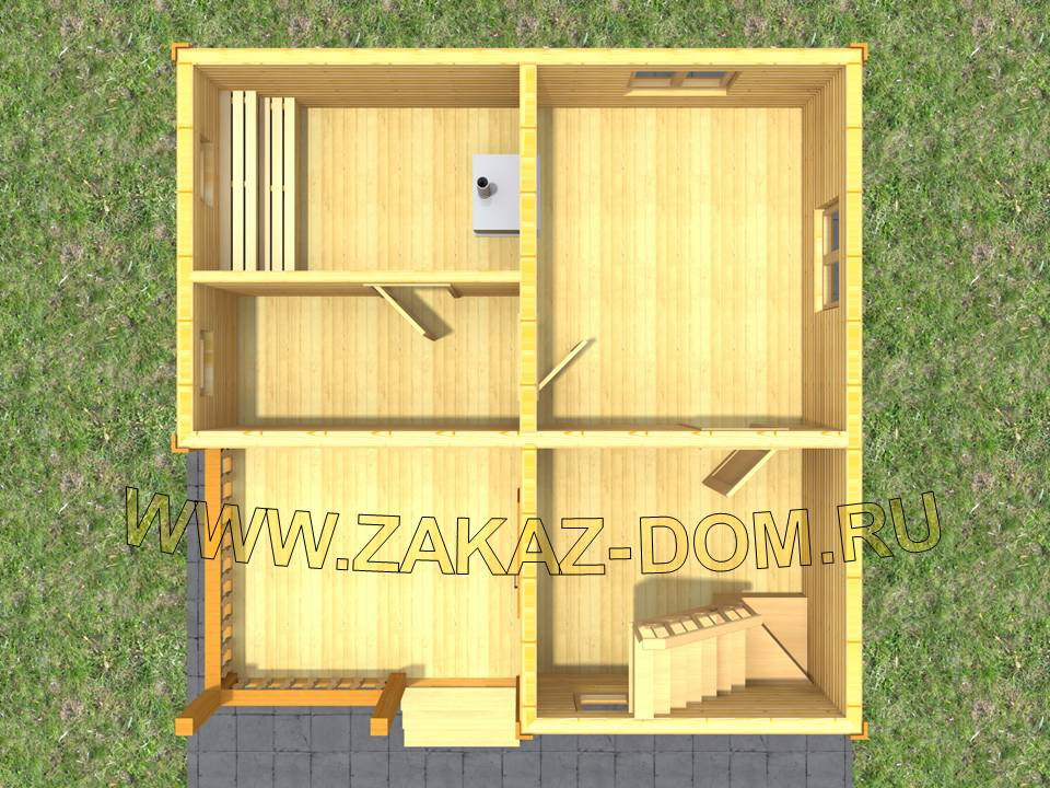 Проект бани с мансардой из бруса (6х6 м) : 2Б-7