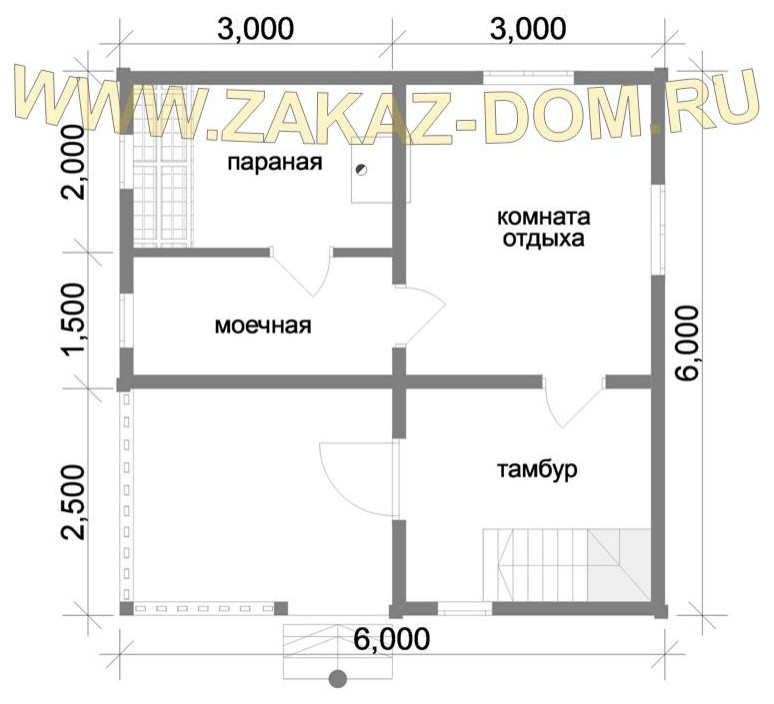 Проект бани с мансардой из бруса (6х6 м) : 2Б-7