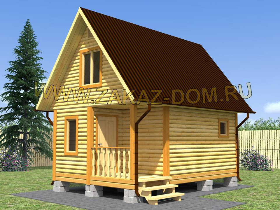 Проект бани с мансардой из бруса (4х6 м) : 2Б-8