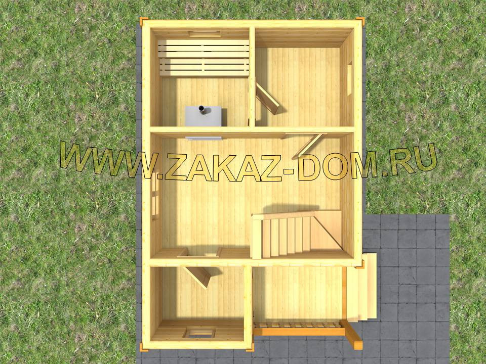 Проект бани с мансардой из бруса (4х6 м) : 2Б-8