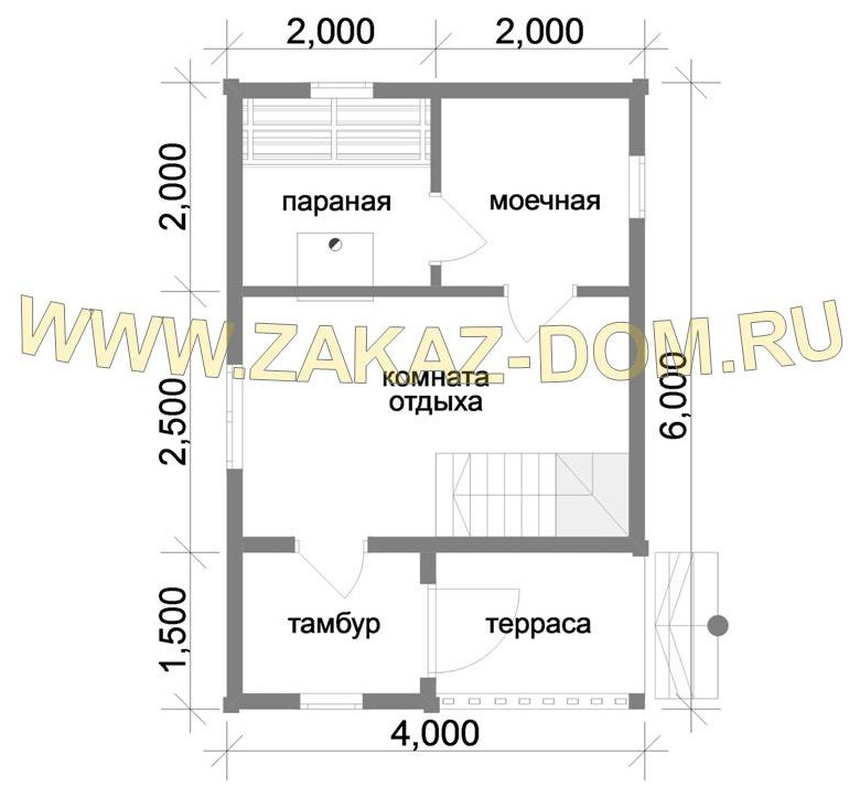Проект бани с мансардой из бруса (4х6 м) : 2Б-8