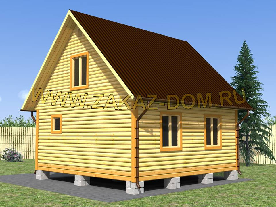 Проект бани с мансардой из бруса (6х6 м) : 2Б-10